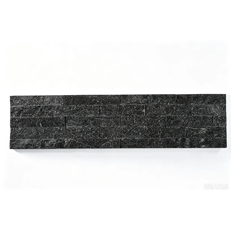 Black Quartz Stacked Stone Panel
