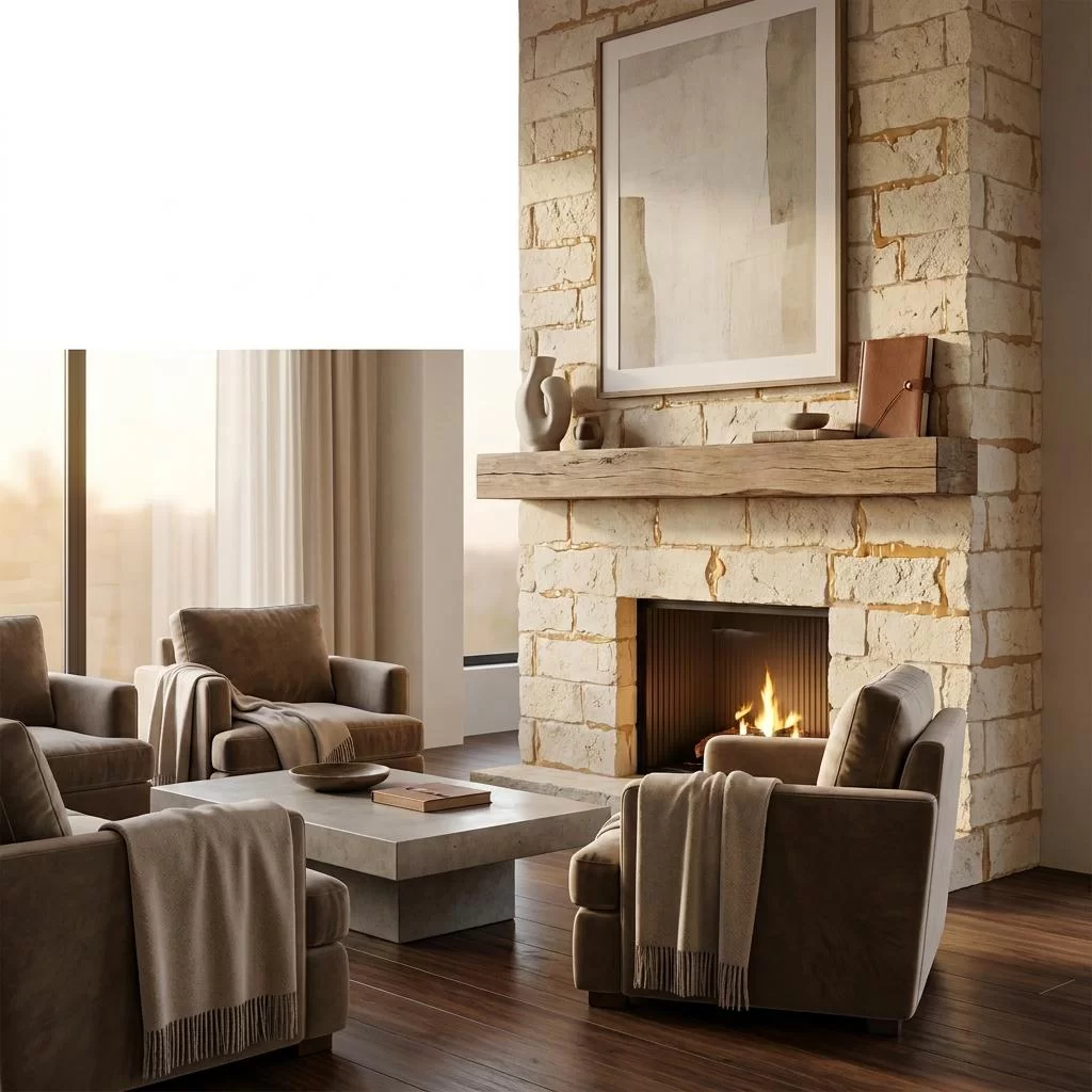 Cream Beige Stacked Stone Veneer Corner Panel
