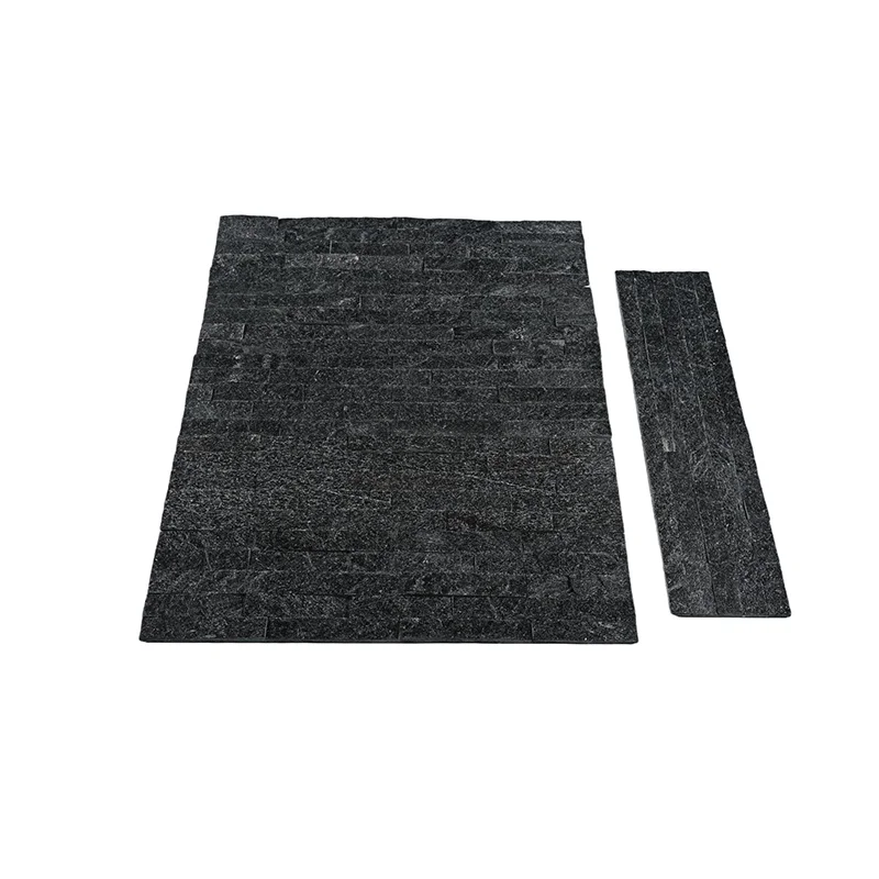 Black Quartz Stacked Stone Panel