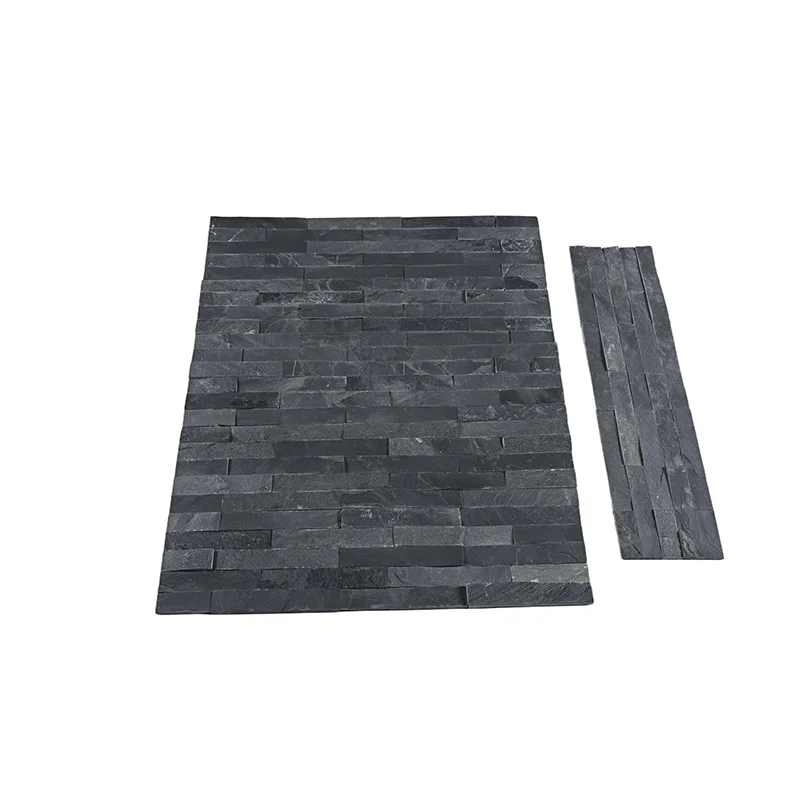 Natural Black Slate Split Ledgestone Wall Stacked Cladding Panel